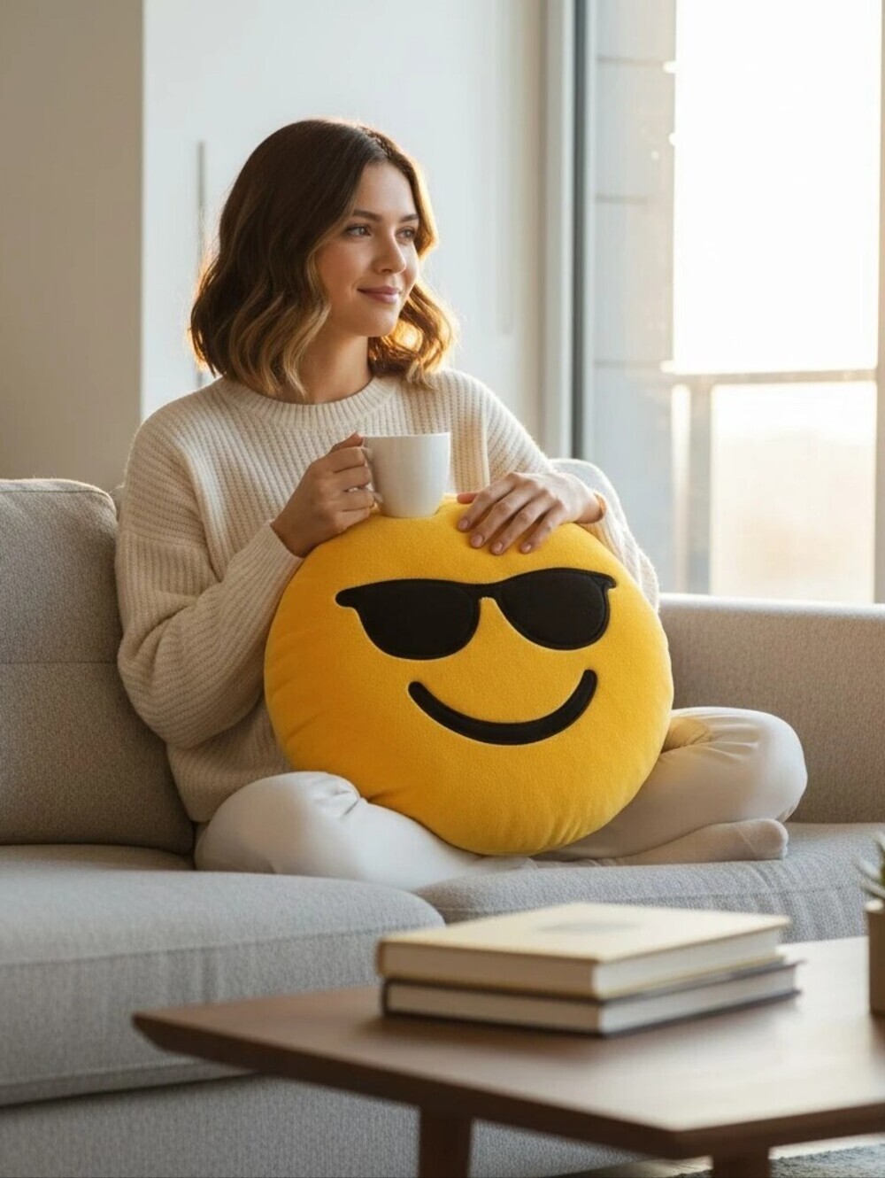 Yellow Emoji Pillow with Sunglasses